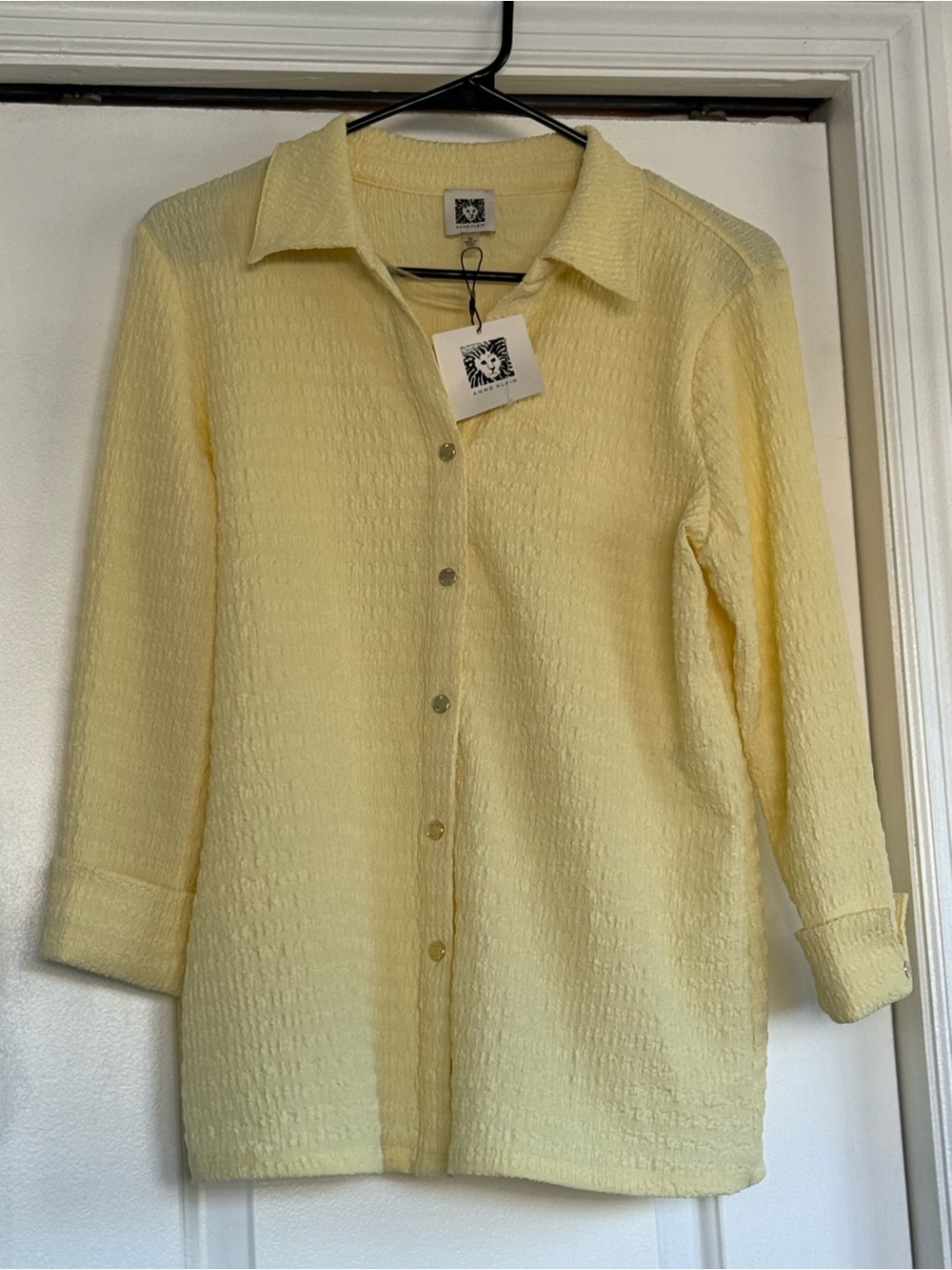Anne Klein Pale Yellow Textured Button-Front Blouse